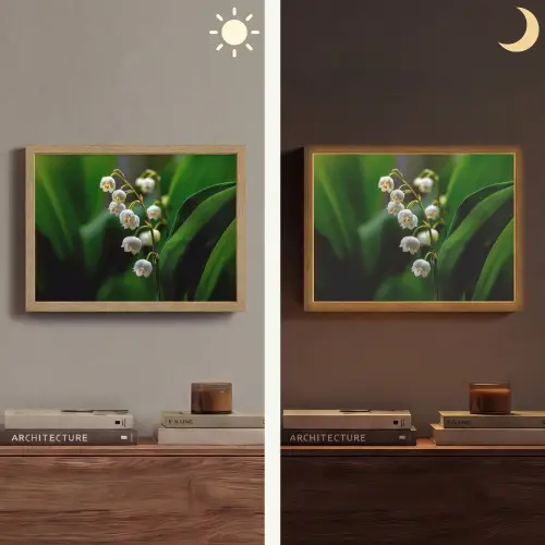Bloemen - Wit - Bladeren - Lelietjes Light Box met batterij (Wandlamp) middel -sfeer3