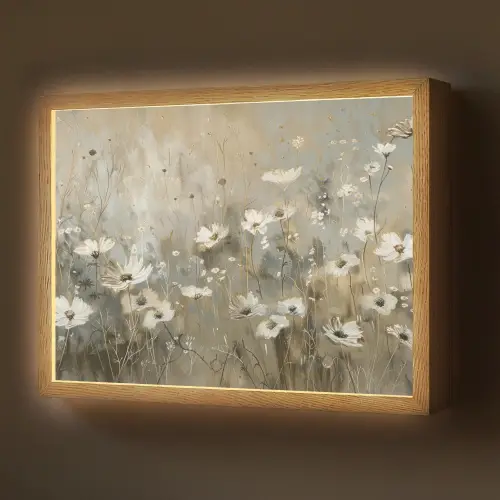 Bloemen - Wit - Natuur - Grijs - Modern Light Box met batterij (Wandlamp) middel -z3d_website