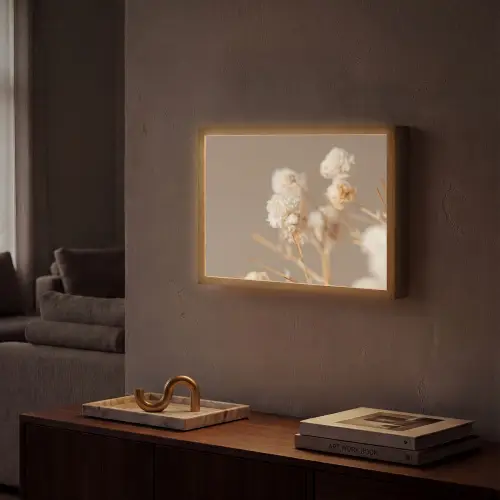 Bloemen - Wit - Natuur - Pastel Light Box met batterij (Wandlamp) middel -sfeer1