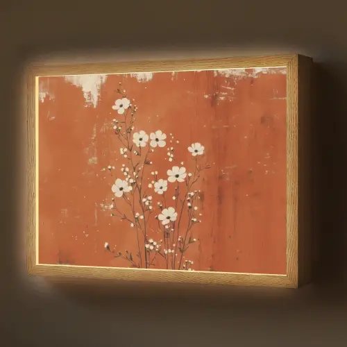 Bloemen - Wit - Subtiel - Roestkleur Light Box met batterij (Wandlamp) middel -z3d_website