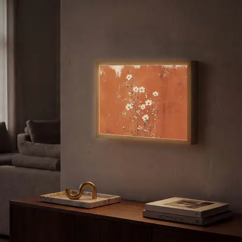 Bloemen - Wit - Subtiel - Roestkleur Light Box met batterij (Wandlamp) middel -sfeer1