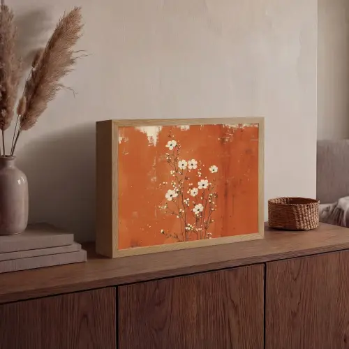 Bloemen - Wit - Subtiel - Roestkleur Light Box met batterij (Wandlamp) middel -sfeer2