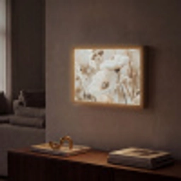 Bloemen - Winter - Wit - Sneeuw - Beige Light Box met batterij (Wandlamp) middel -sfeer1