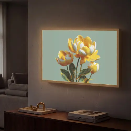 Bloemen - Geel - Bladeren - Structuur Light Box met batterij (Wandlamp) middel -sfeer1