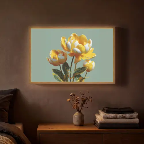 Bloemen - Geel - Bladeren - Structuur Light Box met batterij (Wandlamp) middel -sfeer4