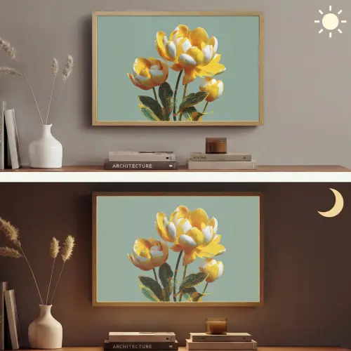 Bloemen - Geel - Bladeren - Structuur Light Box met batterij (Wandlamp) middel -sfeer3