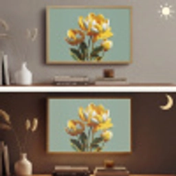 Bloemen - Geel - Bladeren - Structuur Light Box met batterij (Wandlamp) middel -sfeer3