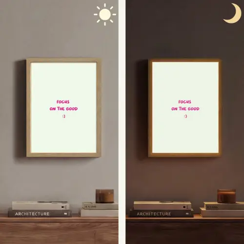 Focus - Beige - Roze - Smiley Light Box met batterij (Wandlamp) middel -sfeer3