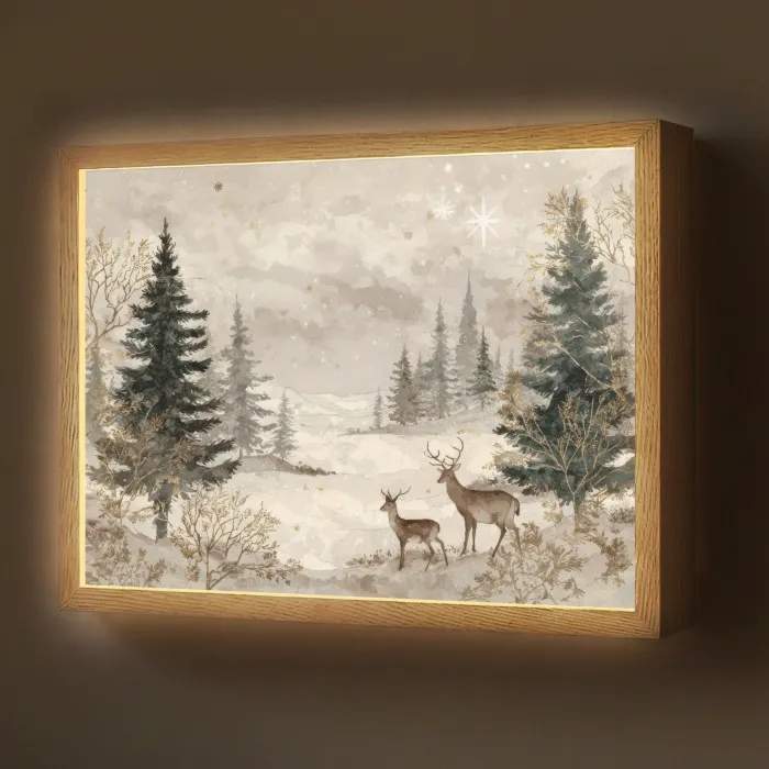 Bos - Herten - Winter - Sneeuw Light Box met batterij (Wandlamp) middel -z3d_website