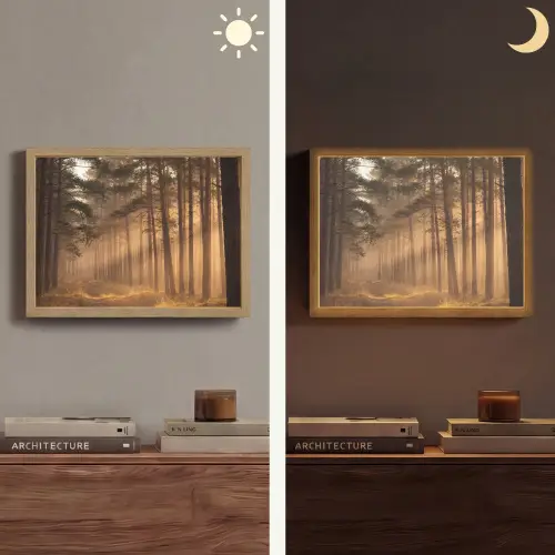 Bos - Mist - Zonlicht Light Box met batterij (Wandlamp) middel -sfeer3