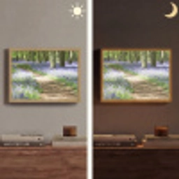 Bos - Pad - Bloemen - Paars - Groen - Natuur Light Box met batterij (Wandlamp) middel -sfeer3