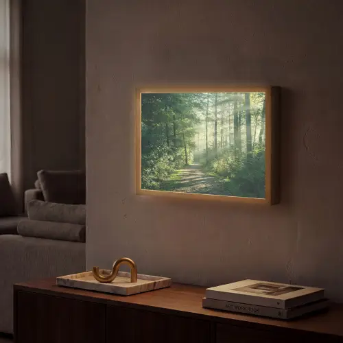 Bos - Pad - Zon - Bomen - Groen - Natuur Light Box met batterij (Wandlamp) middel -sfeer1