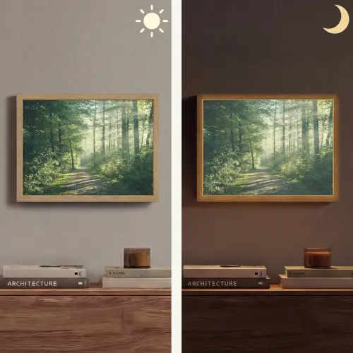 Bos - Pad - Zon - Bomen - Groen - Natuur Light Box met batterij (Wandlamp) middel -sfeer3