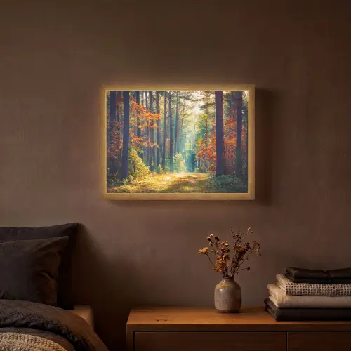 Bos - Zon - Natuur - Herfst Light Box met batterij (Wandlamp) middel -sfeer4