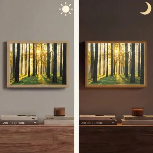 Bos - Zon - Bomen - Gras - Landschap - Natuur Light Box met batterij (Wandlamp) middel -sfeer3