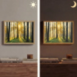 Bos - Zon - Bomen - Gras - Landschap  - Natuur Light Box met batterij (Wandlamp) middel -sfeer3
