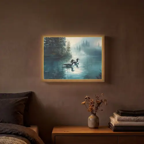 Bos - Water - Eenden - Mistig Light Box met batterij (Wandlamp) middel -sfeer4