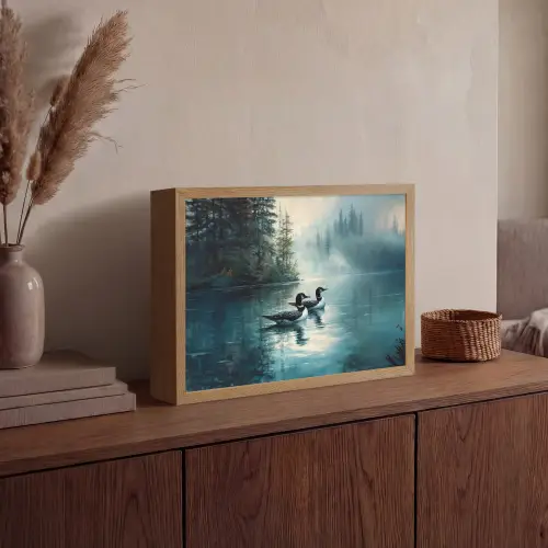 Bos - Water - Eenden - Mistig Light Box met batterij (Wandlamp) middel -sfeer2