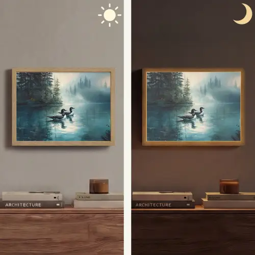 Bos - Water - Eenden - Mistig Light Box met batterij (Wandlamp) middel -sfeer3