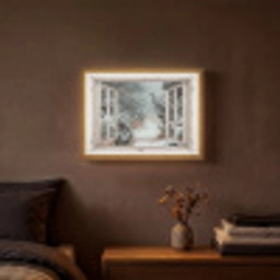 Bos - Winter - Bomen - Natuur - Pad - Doorkijk - Wit Light Box met batterij (Wandlamp) middel -sfeer4