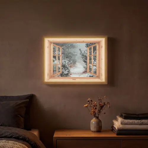 Bos - Winter - Bomen - Natuur - Pad - Doorkijk Light Box met batterij (Wandlamp) middel -sfeer4