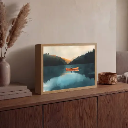 Bossen - Meer - Kano - Oranje Light Box met batterij (Wandlamp) middel -sfeer2