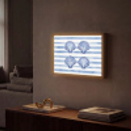 Vier schelpen - Blauw - Wit - Strepen Light Box met batterij (Wandlamp) middel -sfeer1