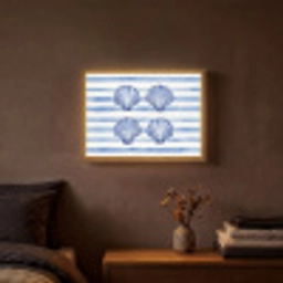 Vier schelpen - Blauw - Wit - Strepen Light Box met batterij (Wandlamp) middel -sfeer4