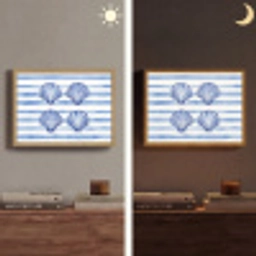 Vier schelpen - Blauw - Wit - Strepen Light Box met batterij (Wandlamp) middel -sfeer3