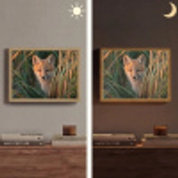 Vos - Oranje - Gras Light Box met batterij (Wandlamp) middel -sfeer3
