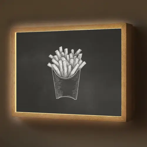 Friet - Witte krijttekening - Zwart Light Box met batterij (Wandlamp) middel -z3d_website