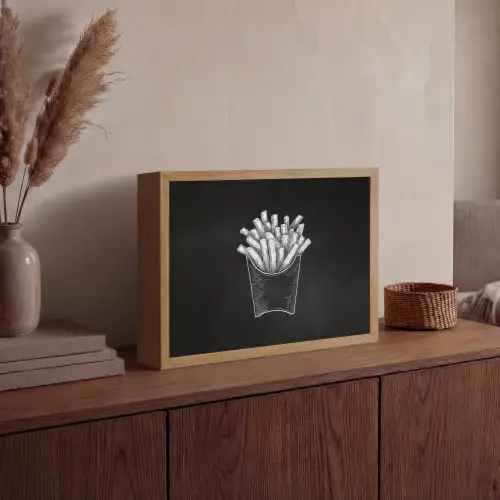 Friet - Witte krijttekening - Zwart Light Box met batterij (Wandlamp) middel -sfeer2