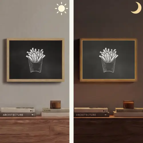 Friet - Witte krijttekening - Zwart Light Box met batterij (Wandlamp) middel -sfeer3