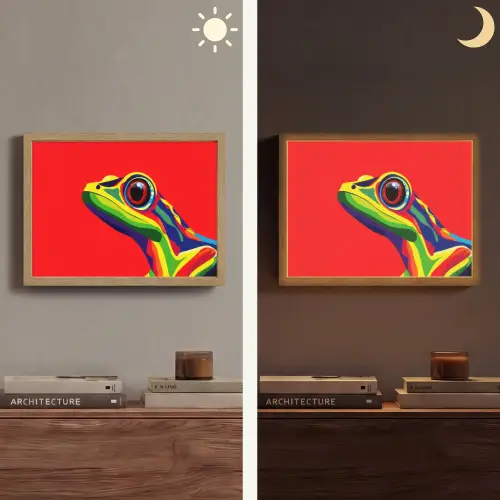 Kikker - Kleurrijk - Strepen - Ogen Light Box met batterij (Wandlamp) middel -sfeer3