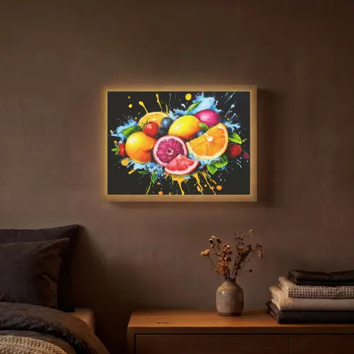 Fruit - Graffiti - Kleurrijk - Sinaasappel - Aardbei - Abstract Light Box met batterij (Wandlamp) middel -sfeer4