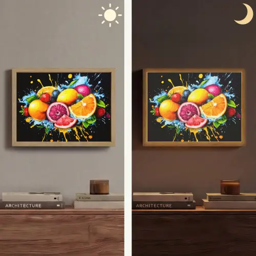 Fruit - Graffiti - Kleurrijk - Sinaasappel - Aardbei - Abstract Light Box met batterij (Wandlamp) middel -sfeer3