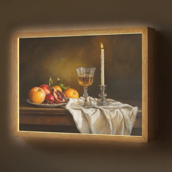 Fruit - Stilleven - Wijn - Kaars Light Box met batterij (Wandlamp) middel -z3d_website