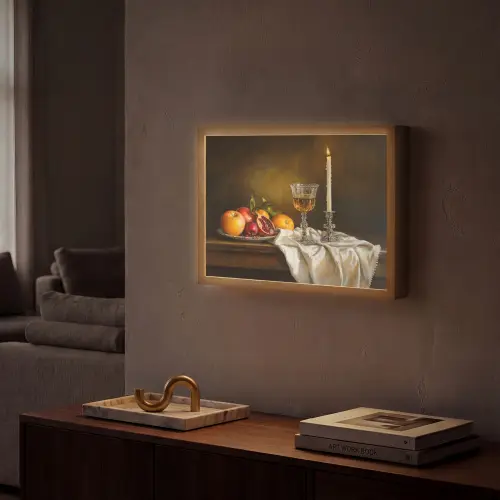 Fruit - Stilleven - Wijn - Kaars Light Box met batterij (Wandlamp) middel -sfeer1