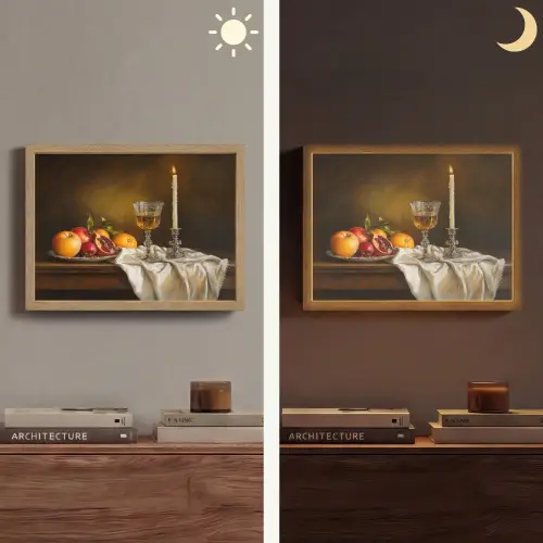 Fruit - Stilleven - Wijn - Kaars Light Box met batterij (Wandlamp) middel -sfeer3