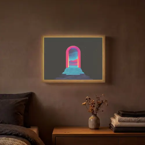 Poortje - Landschap - Sterrenhemel - Roze Light Box met batterij (Wandlamp) middel -sfeer4