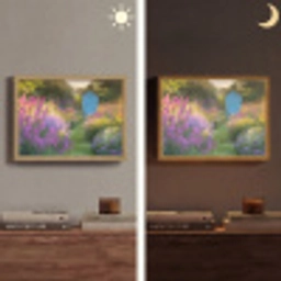 Tuinhuisje - Blauw - Bloemen Light Box met batterij (Wandlamp) middel -sfeer3