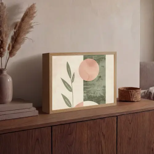 Geometrisch - Roze - Groen - Natuur Light Box met batterij (Wandlamp) middel -sfeer2