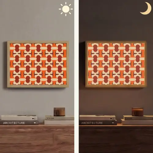 Geometrisch - Retro - Oranje Light Box met batterij (Wandlamp) middel 907 -sfeer3