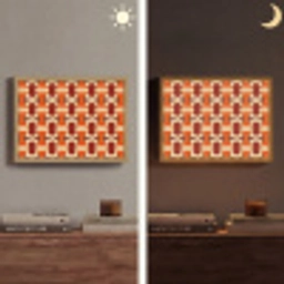 Geometrisch - Retro - Oranje Light Box met batterij (Wandlamp) middel 907 -sfeer3