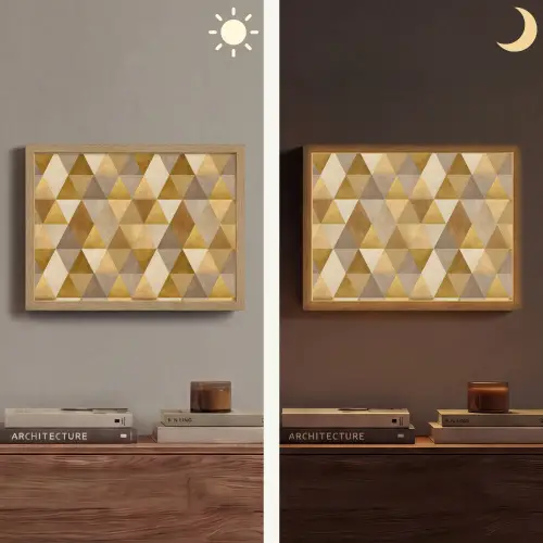 Geometrisch - Driehoek - Goud Light Box met batterij (Wandlamp) middel 907 -sfeer3