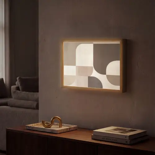 Geometrisch - Geweven structuur - Modern Light Box met batterij (Wandlamp) middel -sfeer1