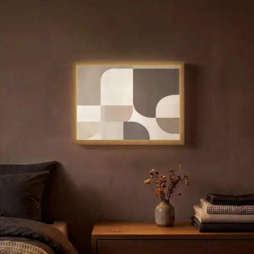 Geometrisch - Geweven structuur - Modern Light Box met batterij (Wandlamp) middel -sfeer4
