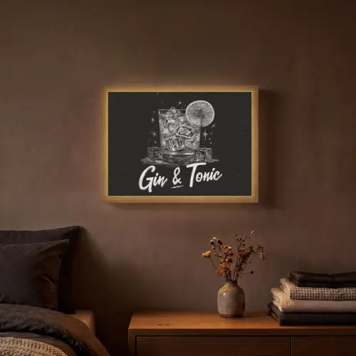 Gin en tonic - Glas - Limoen - Ijsblokjes Light Box met batterij (Wandlamp) middel -sfeer4