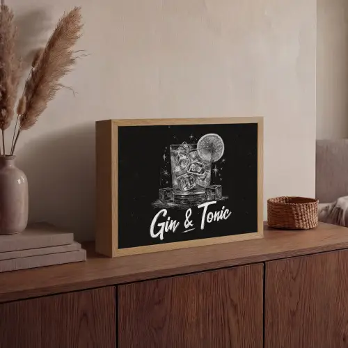 Gin en tonic - Glas - Limoen - Ijsblokjes Light Box met batterij (Wandlamp) middel -sfeer2
