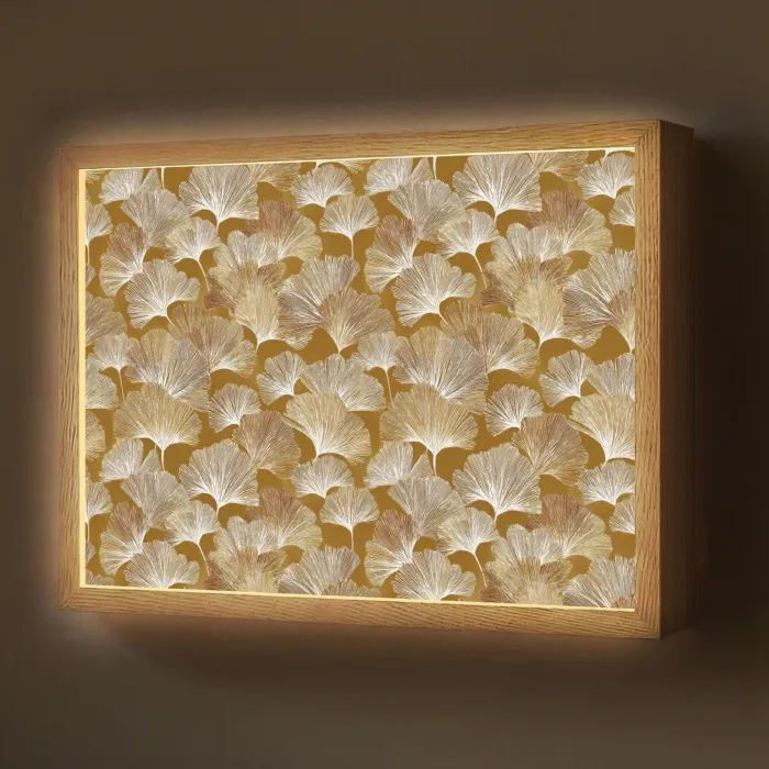 Ginkgo - Bladeren - Goud Light Box met batterij (Wandlamp) middel 907 -z3d_website